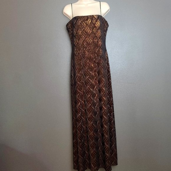 Vintage 2003 JS Boutique Brown/Gold Shimmer Prom Formal Dress - Picture 1 of 6
